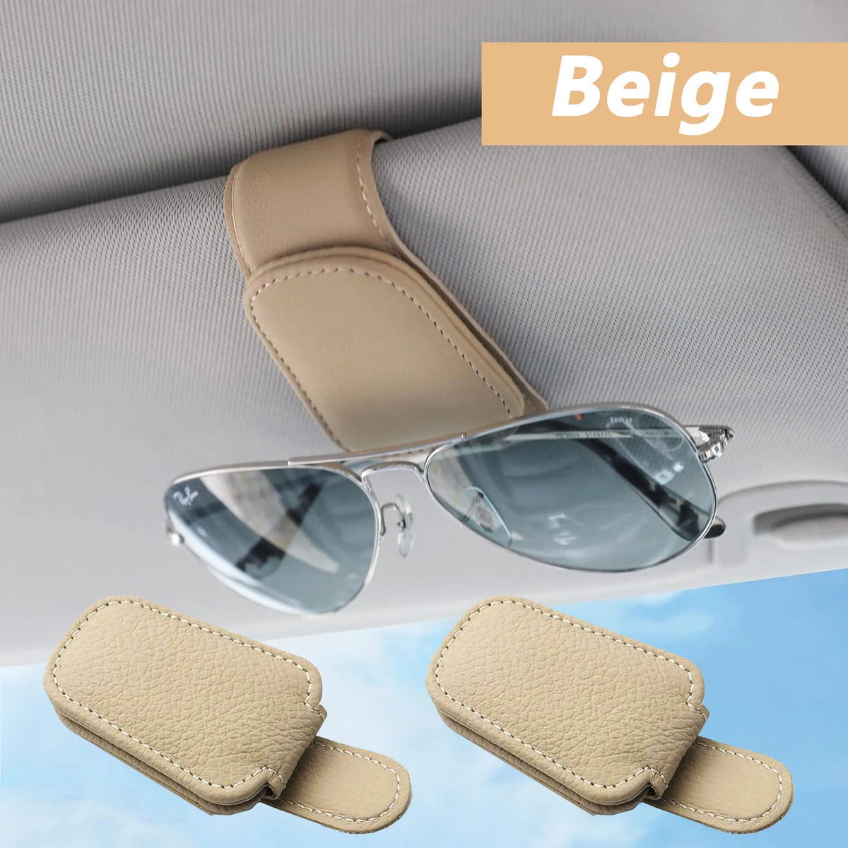 LEAP Magnetic Sun-Visor Sunglasses Holder – Beige-2 Pieces
