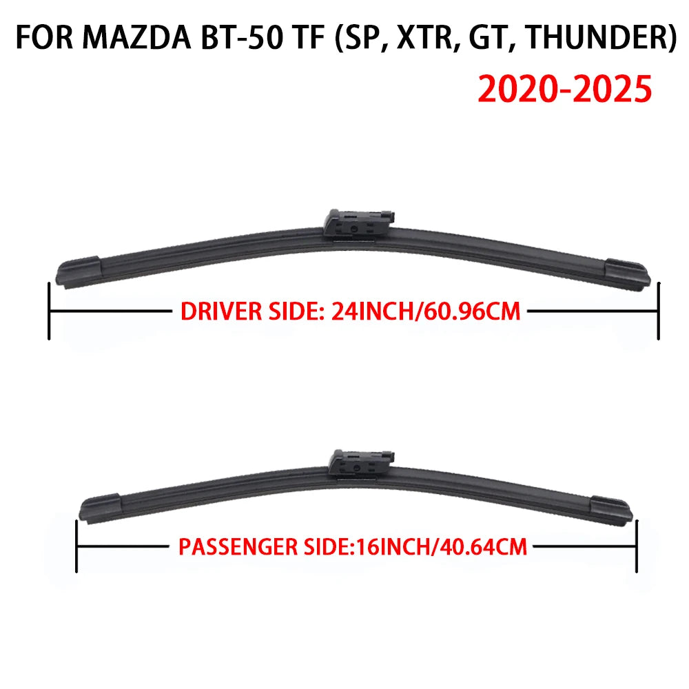 LEAP Front Wiper Blade Pair for Mazda BT-50 2020-2025 TF SP / XTR / GT / Thunder – Push-Button 24-inch + 16-inch