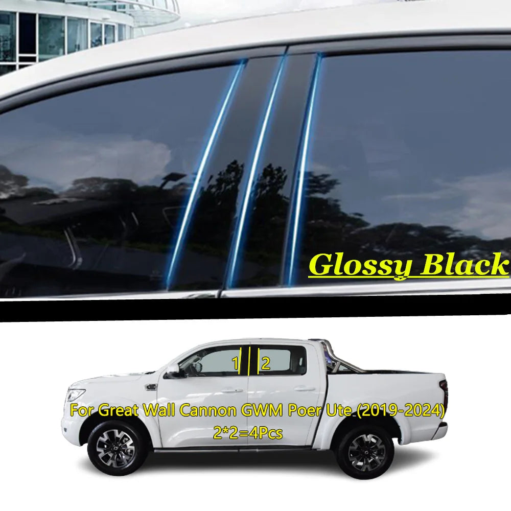 LEAP Window Pillar Trim Set for GWM Cannon / POER Ute 2019–2024 – Gloss Black – 4 Pieces