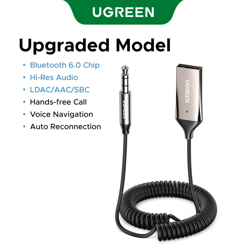 UGREEN USB / 3.5 mm AUX Bluetooth Audio Receiver – Bluetooth 6.0 / LDAC / Space Grey
