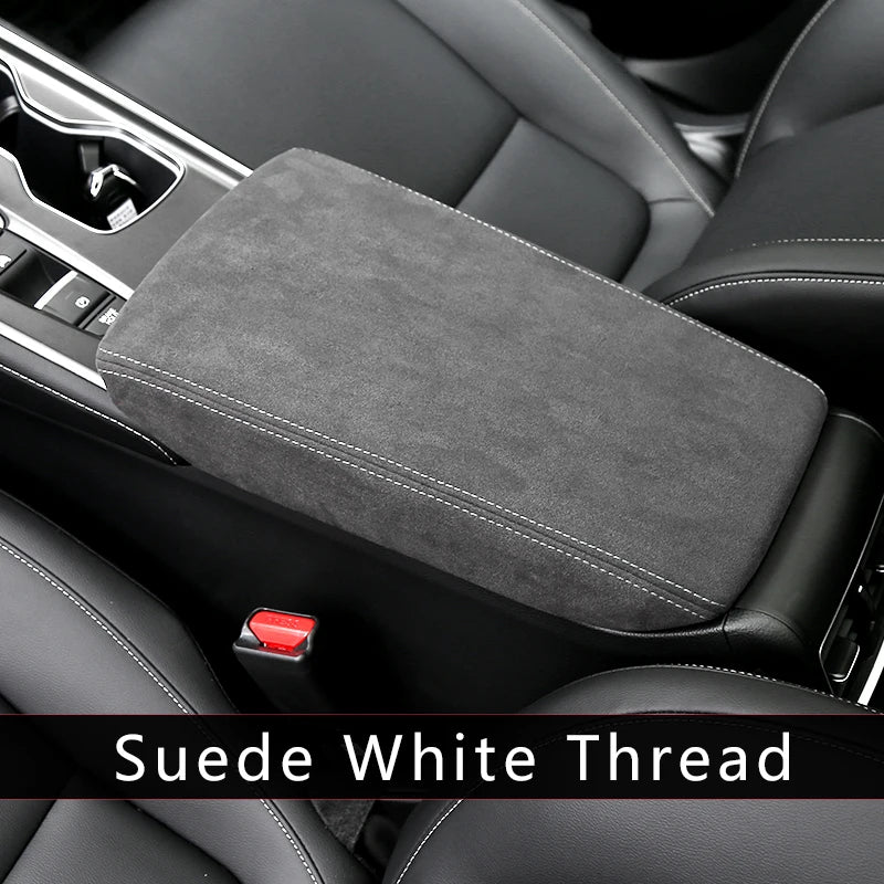 LEAP Centre Armrest Cover for Mazda CX-5 2019–2023 – Suede-Style / White Stitching