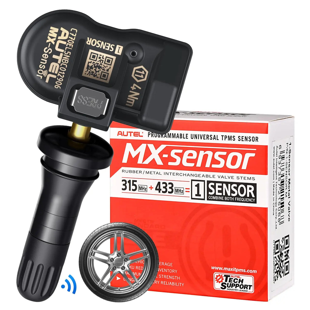 Autel MX-Sensor 315 MHz / 433 MHz Programmable TPMS Sensor – Rubber Valve
