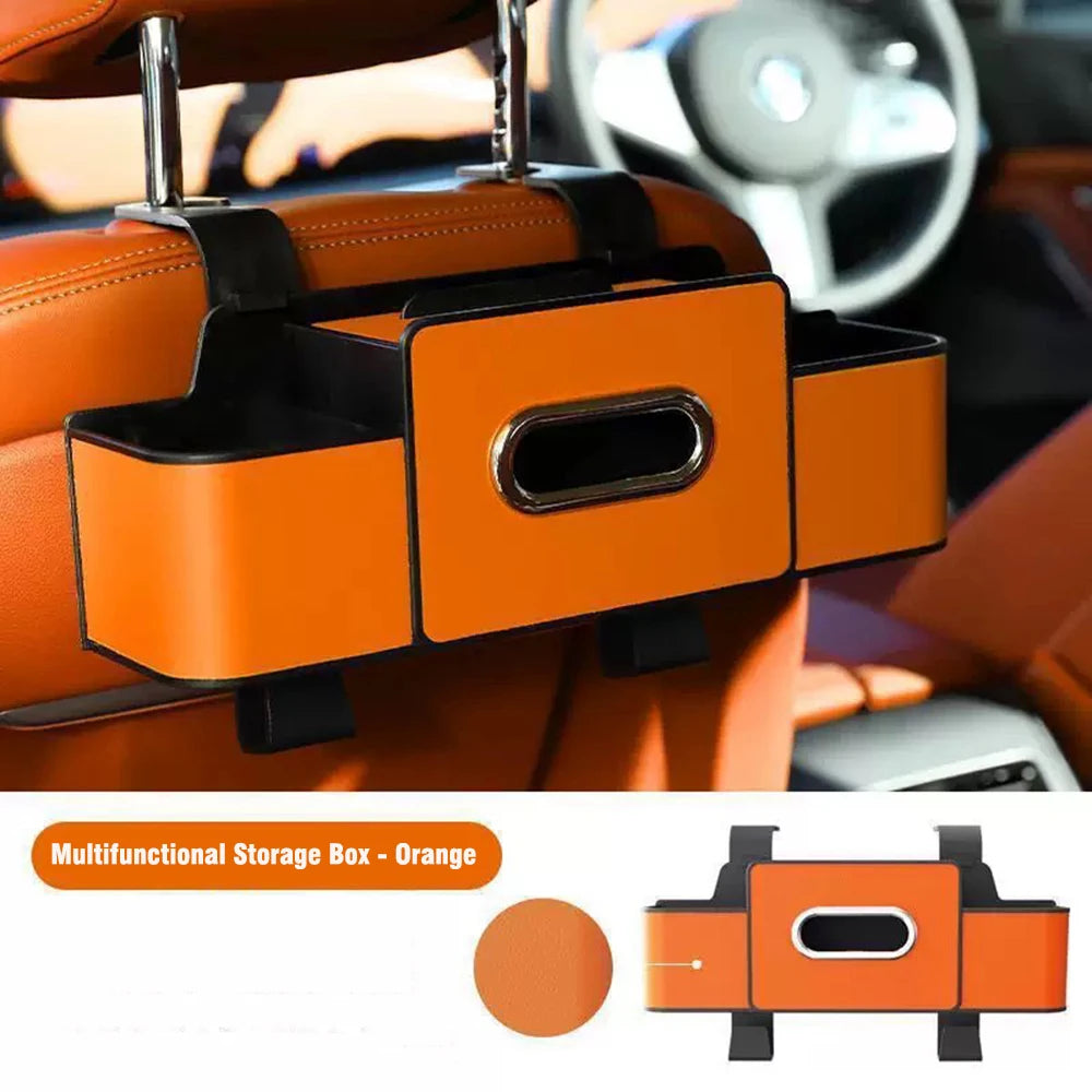 LEAP Backseat Organiser with Tissue Box, 2 Cup Holders & Phone Stand – Orange