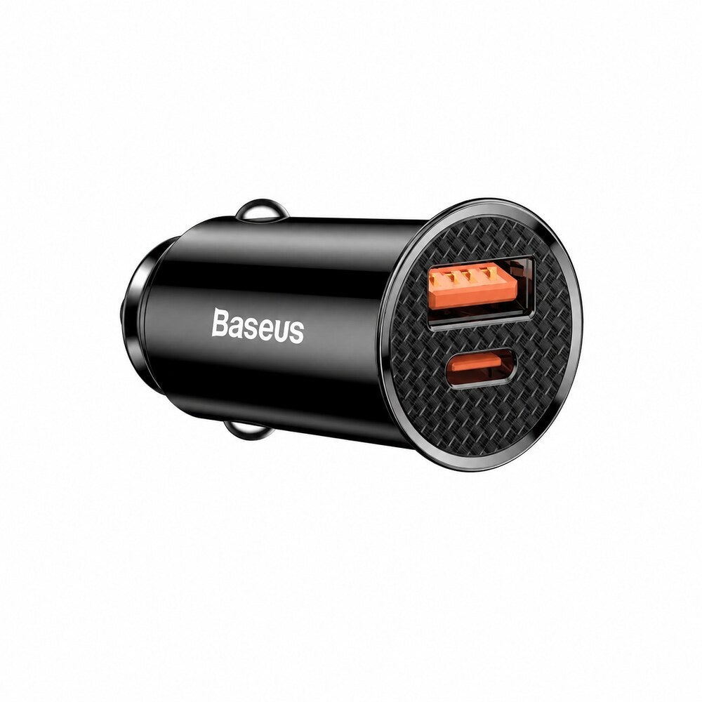 Baseus black 30W USB-C and USB-A car charger