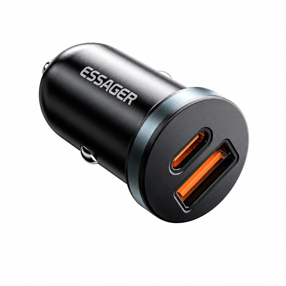 Essager 30W Dual Port USB-C & USB-A Car Charger – Black - LEAP-AU-05961