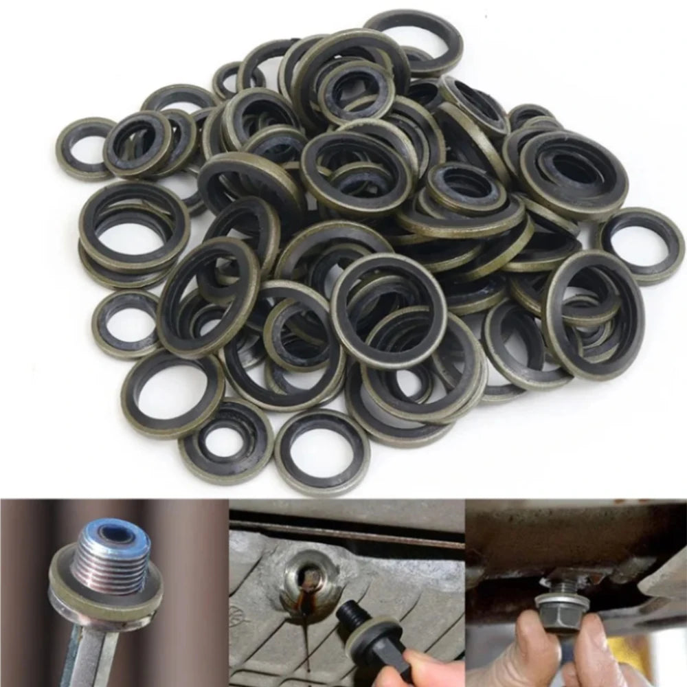 Assorted automotive oil drain sealing washers in multiple sizes