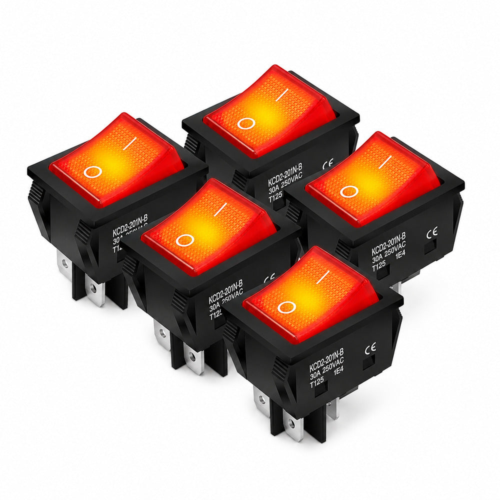 DaierTek KCD2 30A Illuminated DPST Rocker Switches Red 5 Pack product image 1