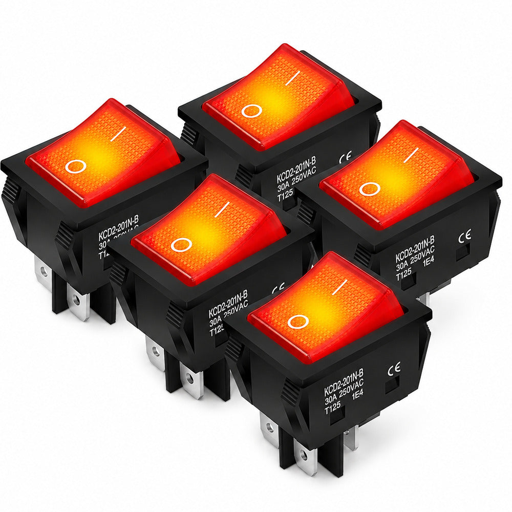 DaierTek KCD2 30A Illuminated DPST Rocker Switches Red 5 Pack product image 2