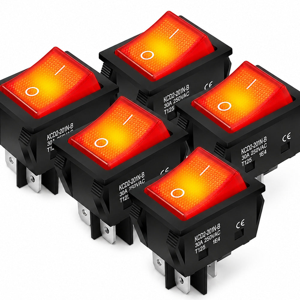 DaierTek KCD2 30A Illuminated DPST Rocker Switches Red 5 Pack product image 3