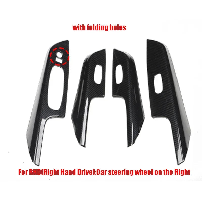 LEAP Window Switch Trim Covers for Nissan Navara NP300 D23 2015–2020 – Carbon Look – RHD, With Folding-Mirror Opening — 4 window-switch trim covers