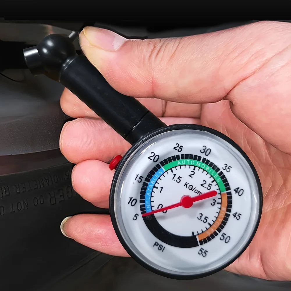 LEAP analogue tyre pressure gauge connected to a car tyre valve