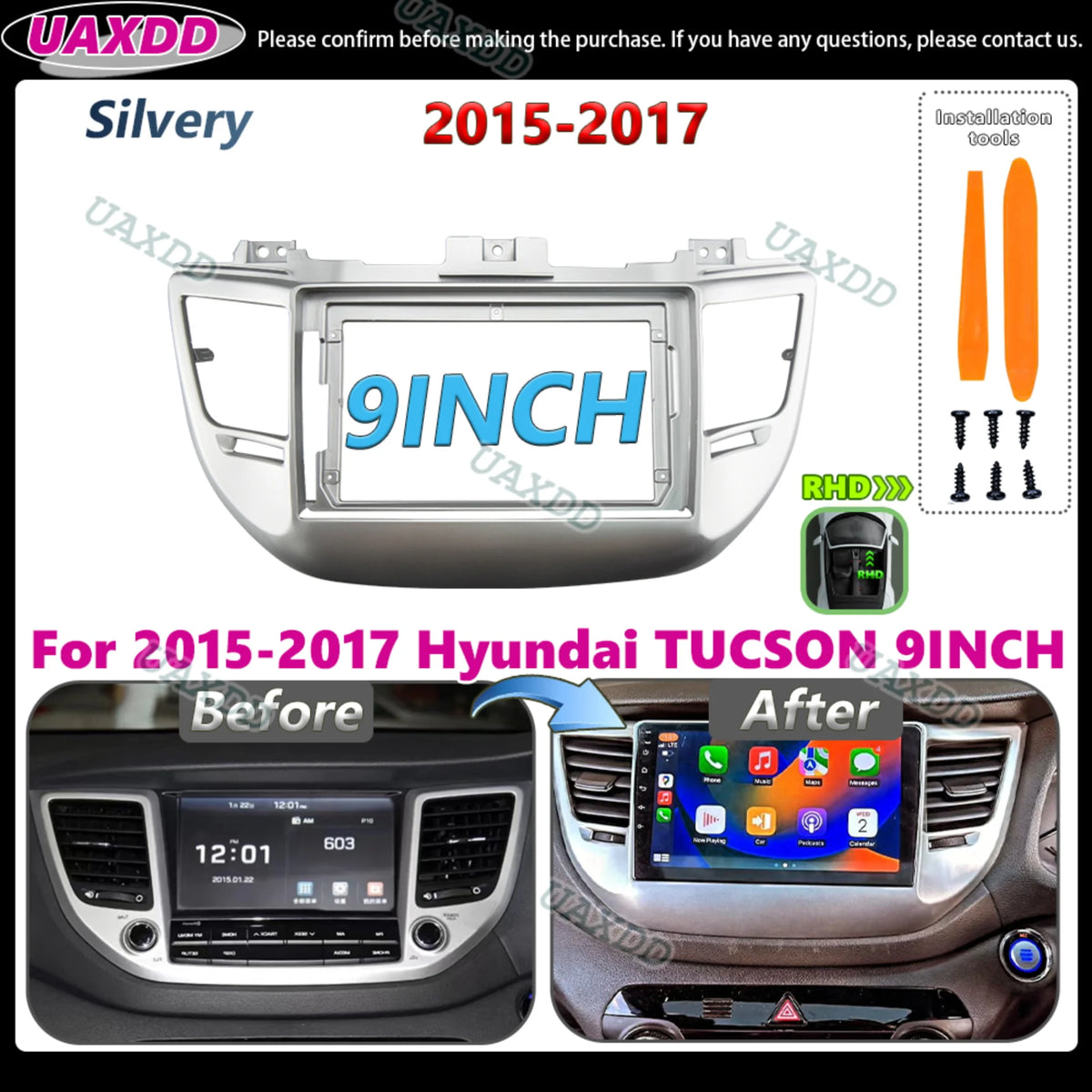 LEAP 9-Inch Radio Fascia Frame Kit for Hyundai Tucson 2015–2017 RHD – Silver