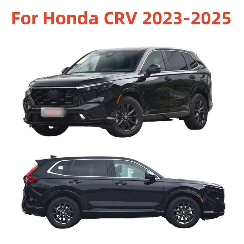LEAP 4-Piece Window Visor Set for Honda CR-V 2023-2025 – Vehicle photographs identify the selected fitment. Close-up photographs illustrate the visor profile and adhesive backing; they do not show the complete four-piece set.
