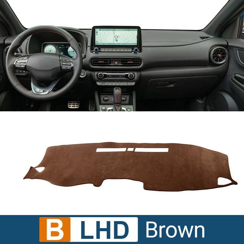 LEAP Dashboard Mat for Hyundai Kona 2017–2022 LHD – Flannel / Brown