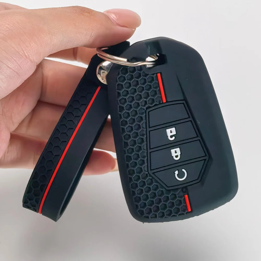 Red three-button silicone key cover for Isuzu D-MAX and MU-X – view 3