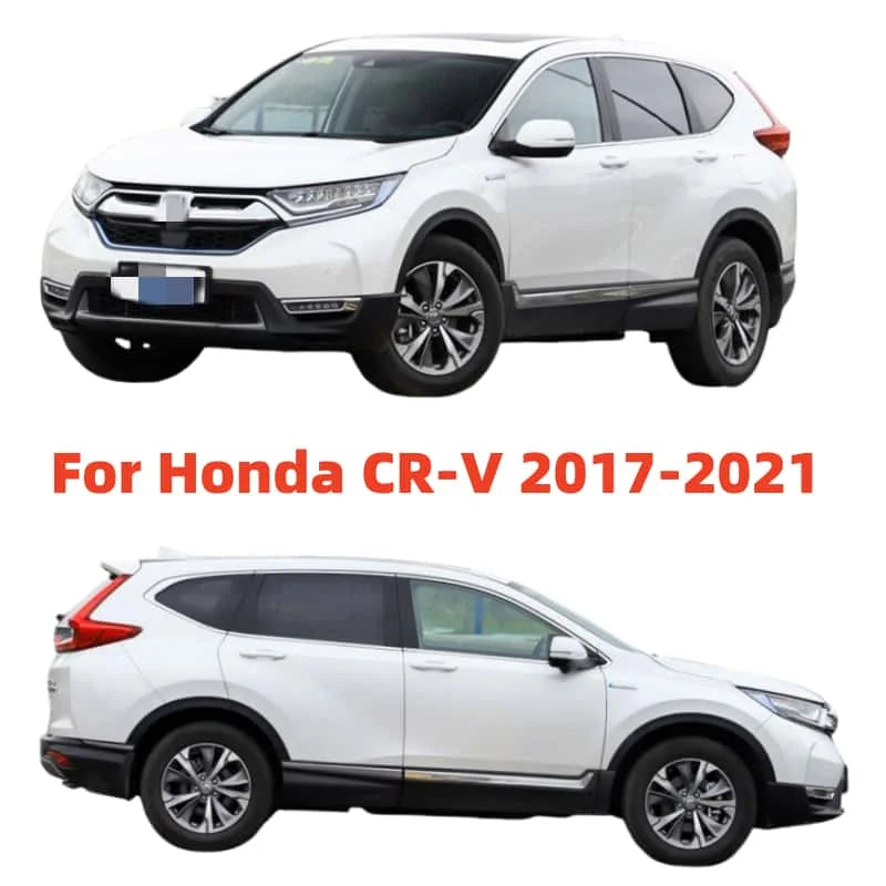 LEAP 4-Piece Window Visor Set for Honda CR-V 2017-2021 – Vehicle photographs identify the selected fitment. Close-up photographs illustrate the visor profile and adhesive backing; they do not show the complete four-piece set.