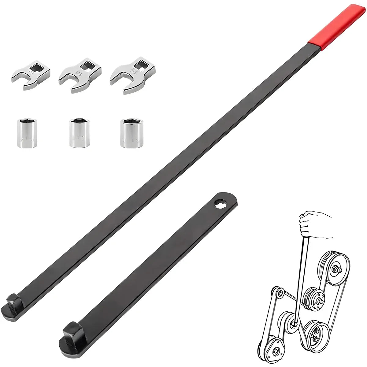 LEAP 8-Piece Serpentine Belt Tensioner Tool Kit – 3/8 & 1/2in Drive – product view 1