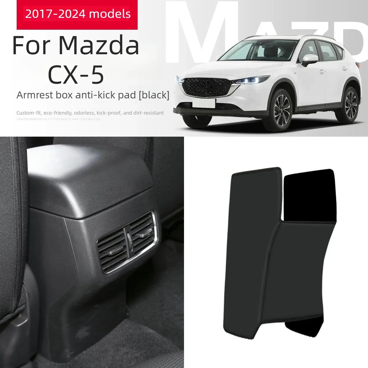 LEAP Rear Console Anti-Kick Protector for Mazda CX-5 2017–2024 – Black