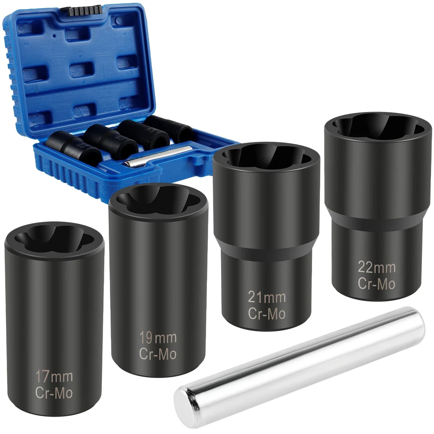 LEAP 5Pcs Damaged Nut Extractor Set Durable Broken Bolt and Nut Remover 17/19/21/22mm Screw Extractor Socket Wheel Nut Removal Tool – image 2
