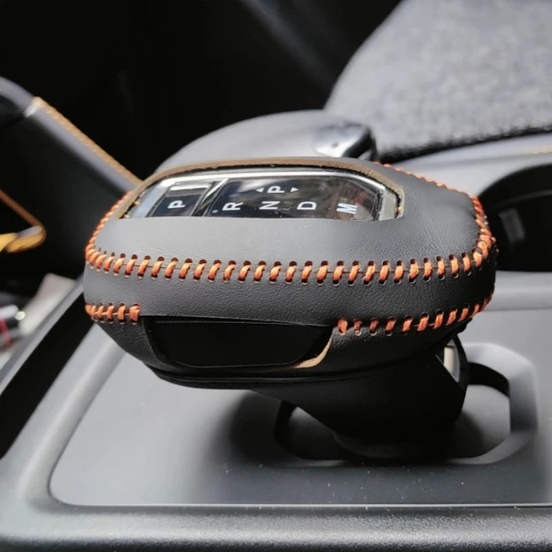 LEAP Hand-Stitched Gear Selector Cover for Ford Ranger 2023–2025 – Black with Orange Stitching