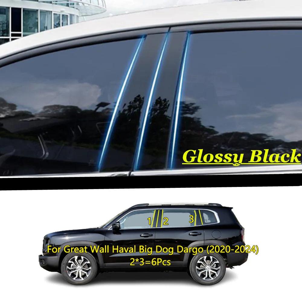 LEAP Window Pillar Trim Set for Haval Dargo / Big Dog 2020–2024 – Gloss Black – 6 Pieces