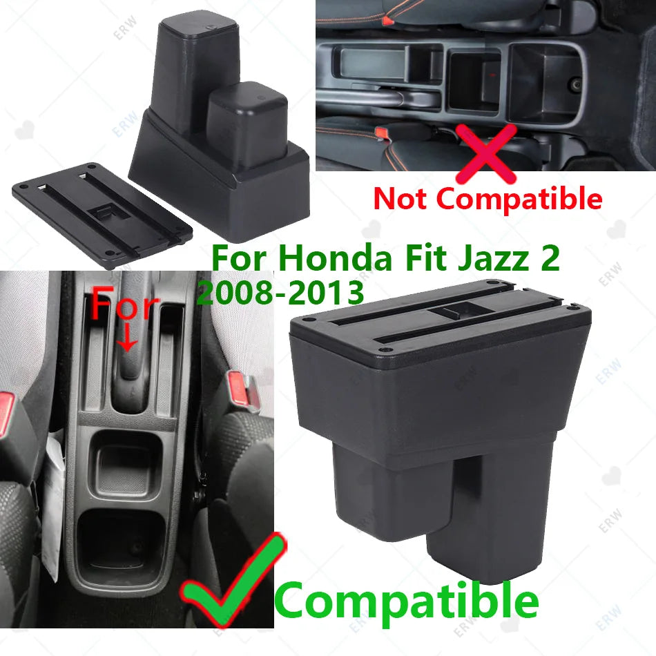 LEAP Black and White Armrest Console with 3 USB Ports for Honda Jazz 2008-2013 - image 3