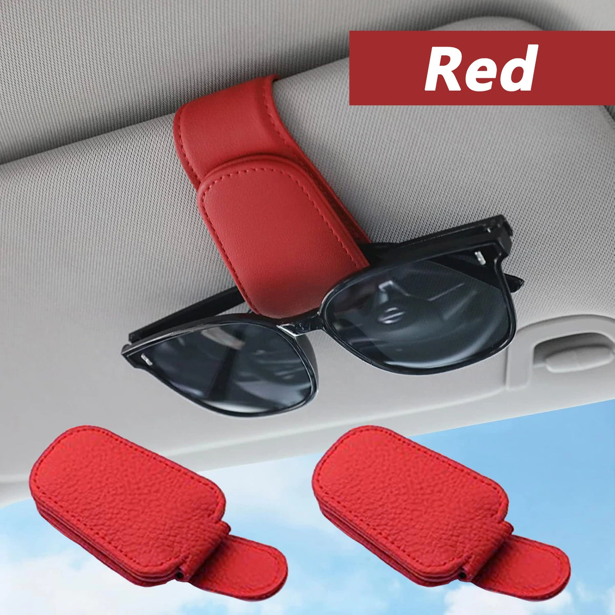 LEAP Magnetic Sun-Visor Sunglasses Holder – Red-2 Pieces