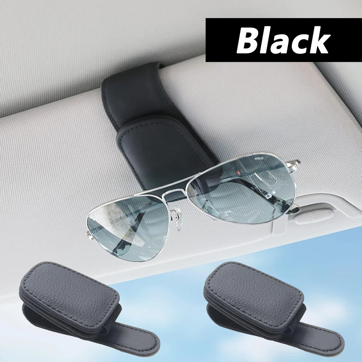 LEAP Magnetic Sun-Visor Sunglasses Holder – Black-2 Pieces