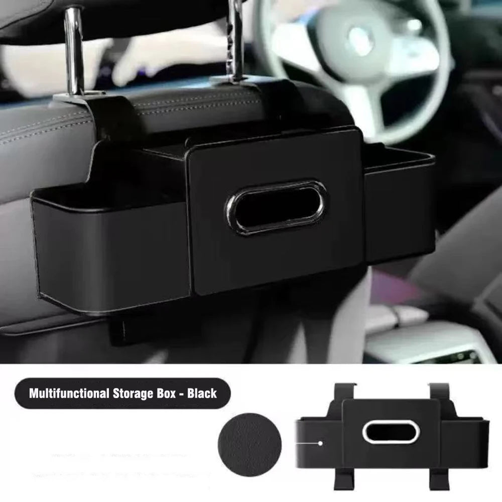 LEAP Backseat Organiser with Tissue Box, 2 Cup Holders & Phone Stand – Black