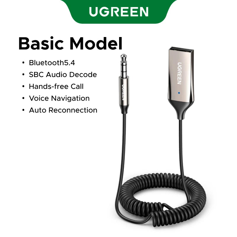 UGREEN USB / 3.5 mm AUX Bluetooth Audio Receiver – Bluetooth 5.4 / Space Grey