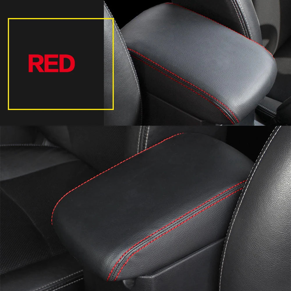 LEAP Centre Armrest Box Cover for Subaru Forester 2019-2024 – Black with Red Stitching – Photographs illustrate the selected stitching colour and material. Order the exact year configuration stated above; cover dimensions can differ between generations.
