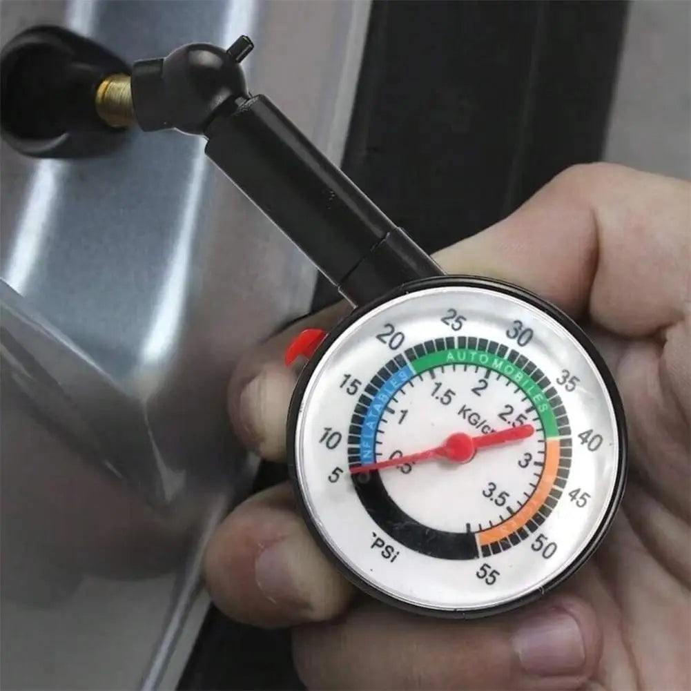 LEAP mechanical tyre pressure gauge in use on a valve