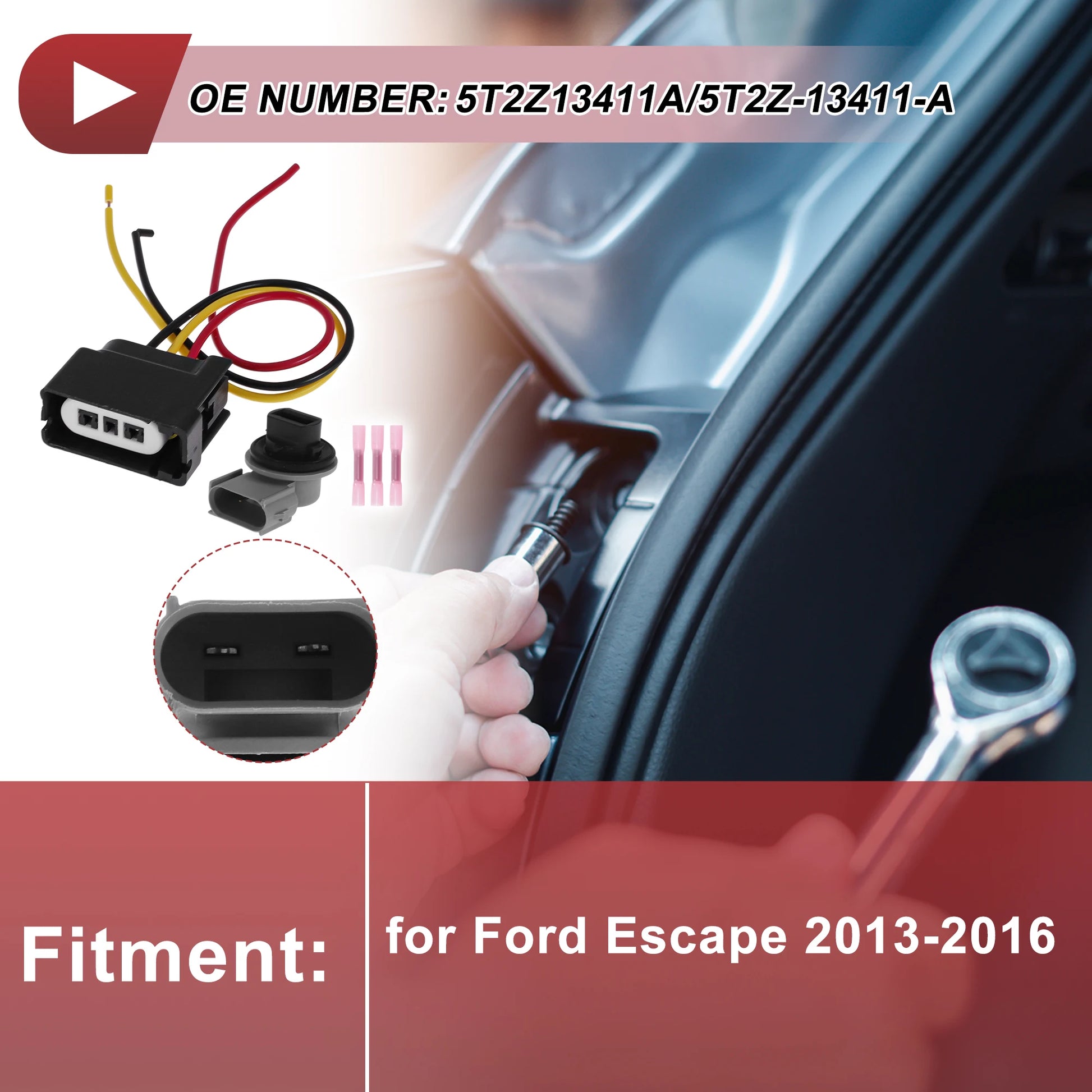 X AUTOHAUX Turn Signal Light Socket Wiring 5T2Z-13411-A for Ford Escape - One turn-signal bulb socket with wiring; 5T2Z-13411-A; Ford Escape 2013–2016
