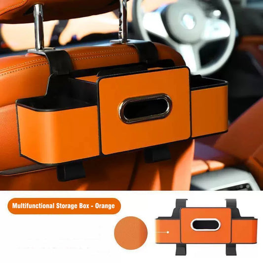 LEAP Backseat Organiser with Tissue Box, 2 Cup Holders & Phone Stand – Orange