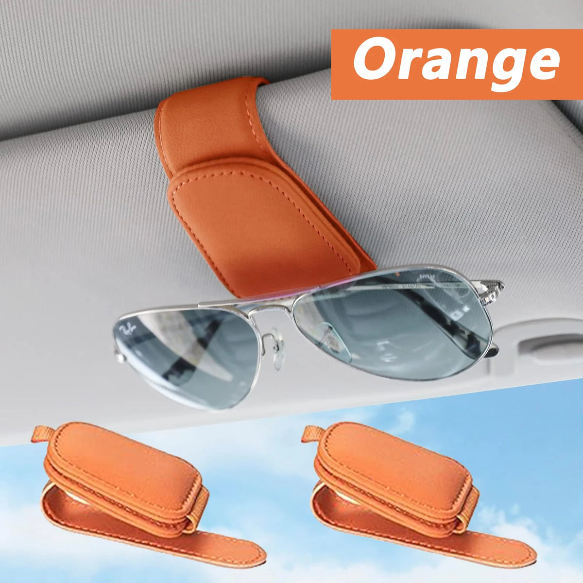 LEAP Magnetic Sun-Visor Sunglasses Holder – Orange-2 Pieces