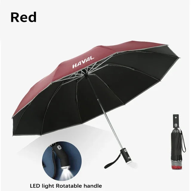 LEAP Folding Travel Umbrella with LED Handle – Red