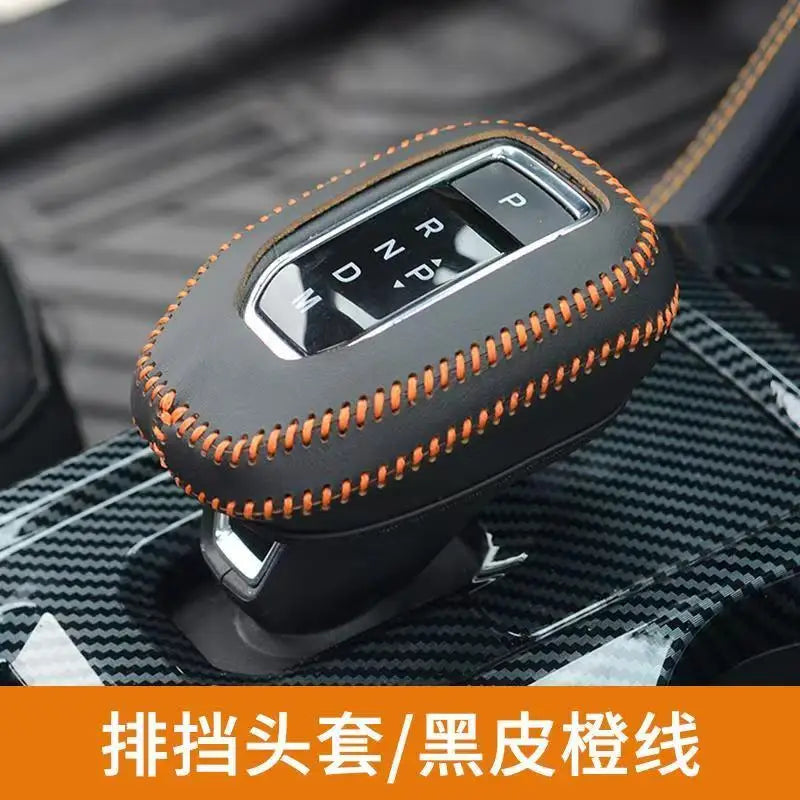 LEAP Leather Gear Shift Cover for Ford Ranger T9 2022–2025 – Black with Orange Stitching