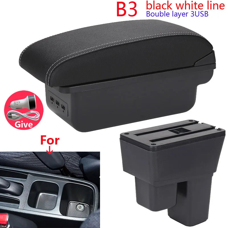 LEAP Black and White Armrest Console with 3 USB Ports for Honda Jazz 2008-2013 - image 1