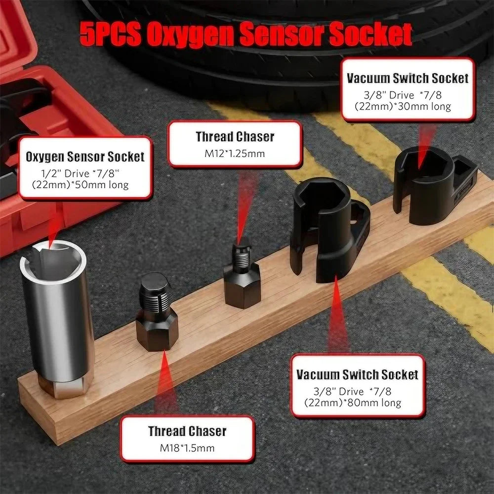 5-Piece 22mm Oxygen Sensor Socket and Thread Chaser Kit - view 5