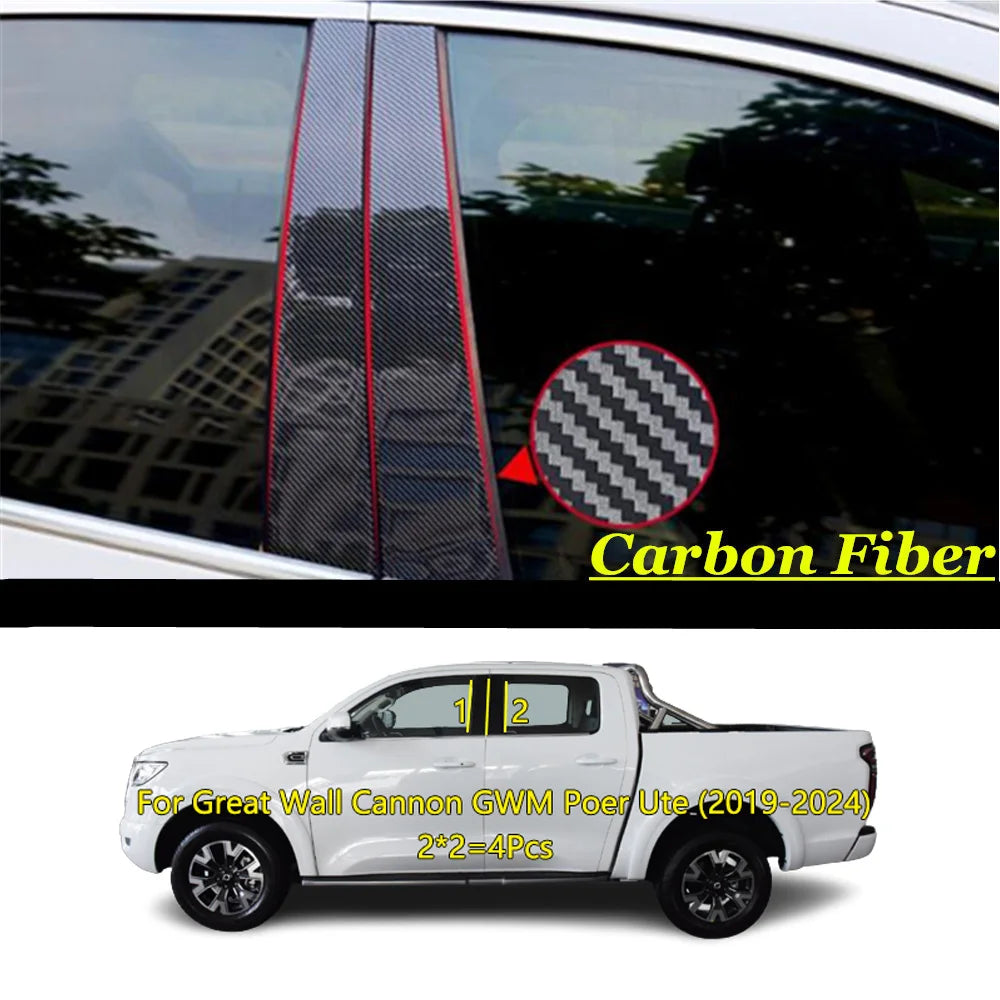 LEAP Window Pillar Trim Set for GWM Cannon / POER Ute 2019–2024 – Carbon-Look – 4 Pieces