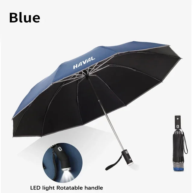 LEAP Folding Travel Umbrella with LED Handle – Blue
