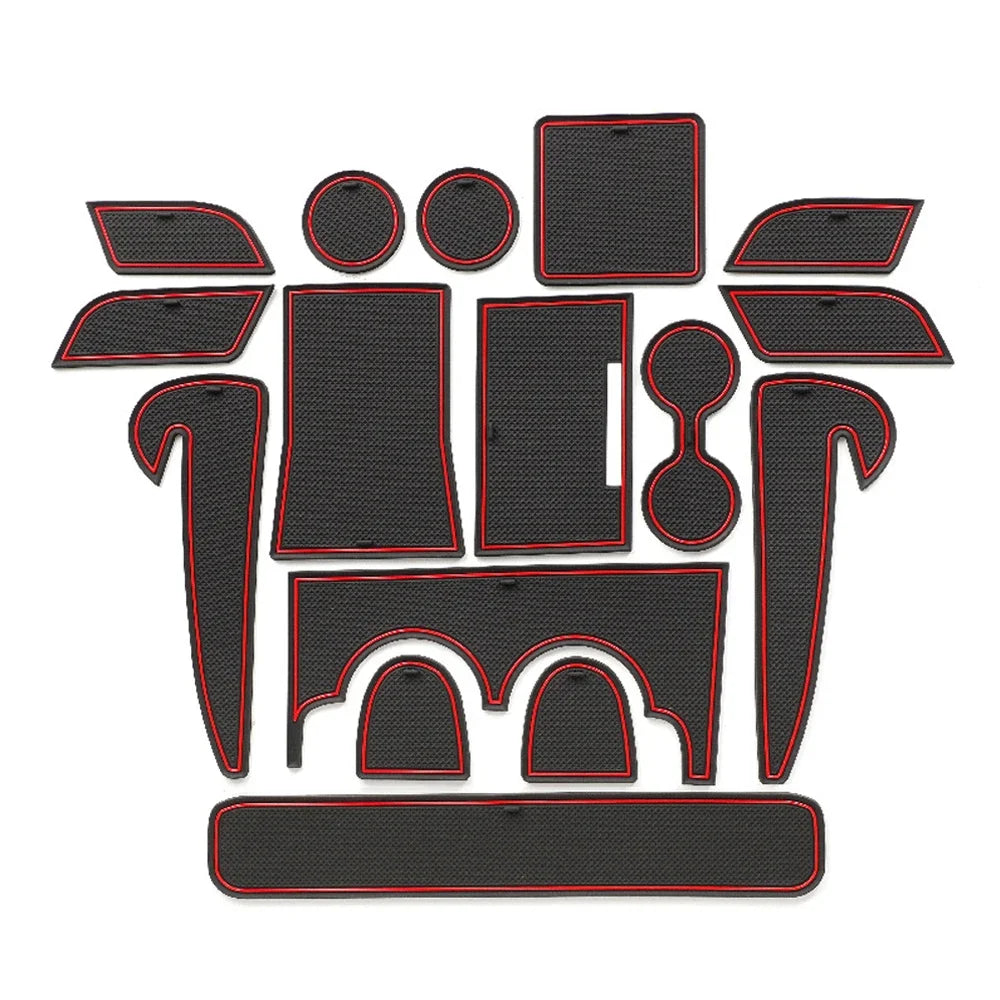LEAP 16-Piece Door Groove Mat Set for Hyundai Kona SX2 2024–2025 – Black And Red
