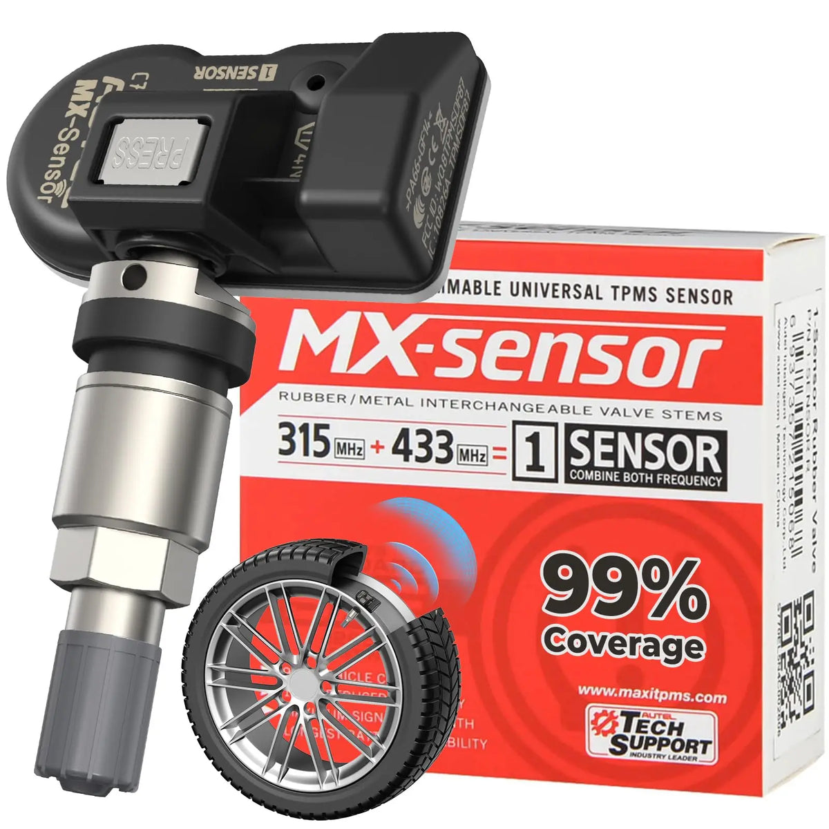 Autel MX-Sensor 315 MHz / 433 MHz Programmable TPMS Sensor – Metal Valve