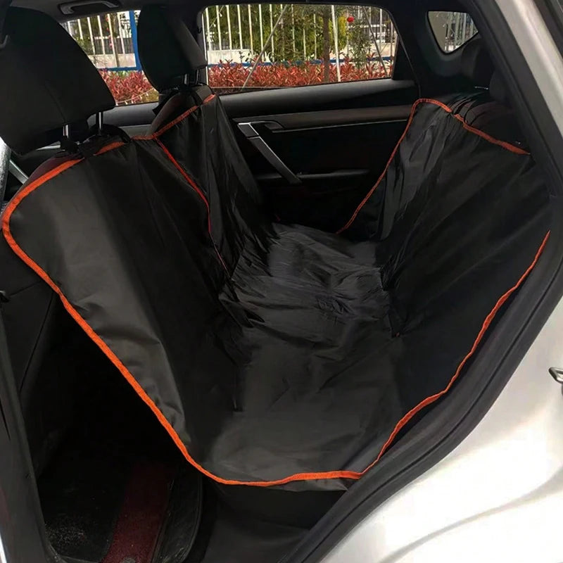LEAP black pet hammock cover fitted across a vehicle rear seat