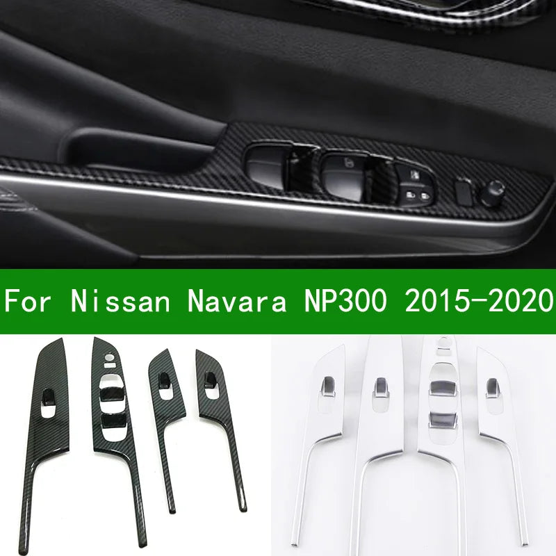 LEAP nissan navara NP300 2015-2021 Pickup Chrome Silver Power window switch Window lifter trim Carbon fiber Interior Door sticker – Chrome silver - 1