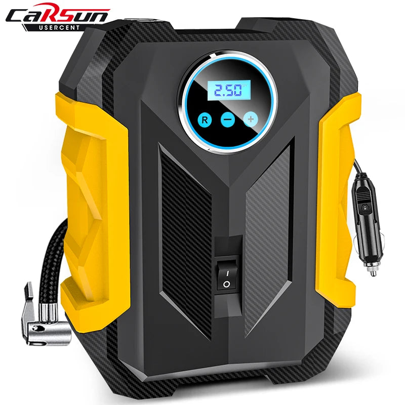 LEAP CARSUN Portable Automobile Air Compressor Digital Tire Inflation Pump LED Lamp Tire Compression Pump Compressor For Car Motorcy – Yellow - 1
