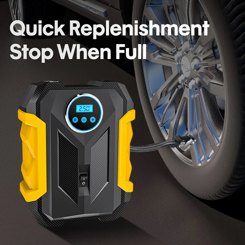 LEAP CARSUN Portable Automobile Air Compressor Digital Tire Inflation Pump LED Lamp Tire Compression Pump Compressor For Car Motorcy – Yellow - 2