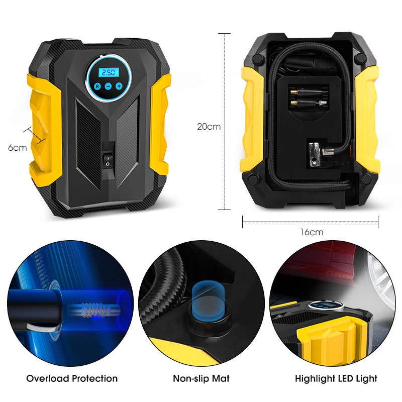 LEAP CARSUN Portable Automobile Air Compressor Digital Tire Inflation Pump LED Lamp Tire Compression Pump Compressor For Car Motorcy – Yellow - 3