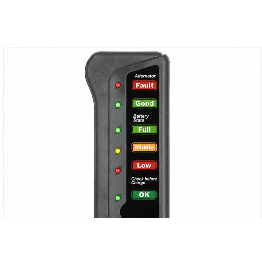 Close view of six LED battery and alternator status indicators