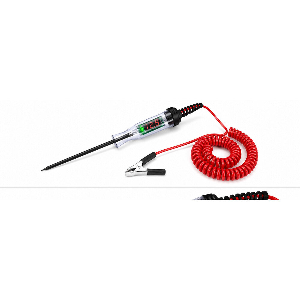 5 to 90 volt DC digital automotive circuit tester with probe and coiled lead